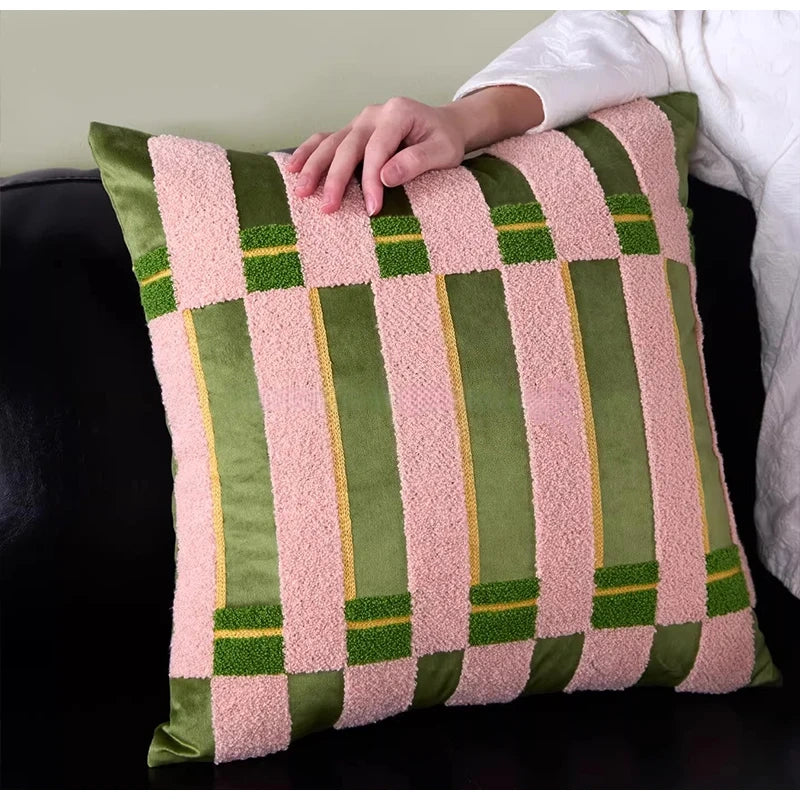 Spring Floral Tulip Tufted Throw Pillow Case