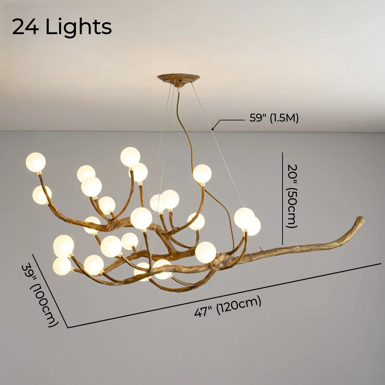 Elowen Rustic Tree Branch Chandelier, Dimmable