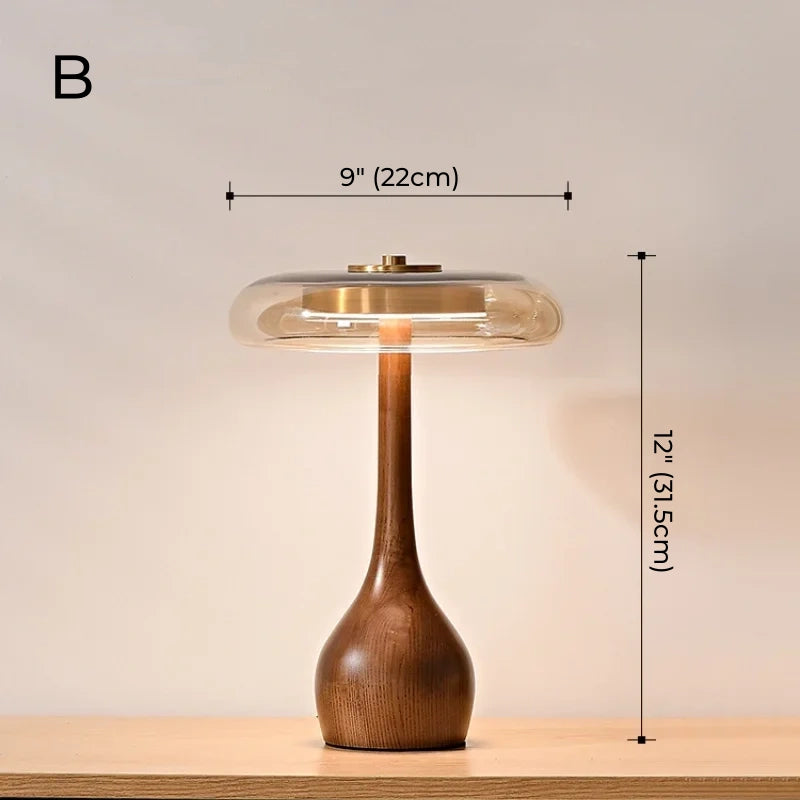 Japanese Zen Wood and Glass Table Lamp