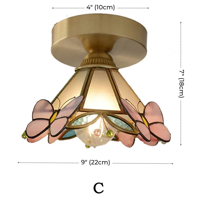 Plafonnier en laiton papillon rose