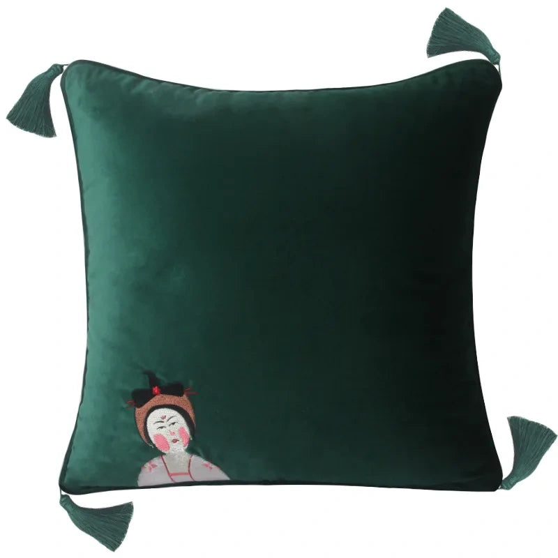 Chinoiserie Embroidered Lady Pillow Case