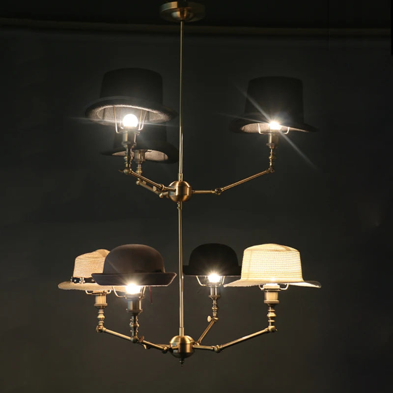 Industrial Hat Chandelier - Vintage Loft England Pendant & Adjustable ...