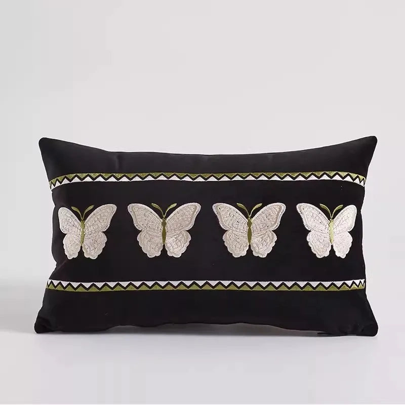 White Magnolia Floral Embroidery Throw Pillow Case