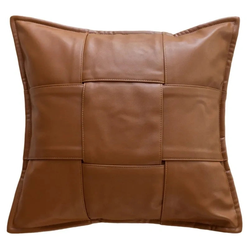 Modern Woven Faux Leather Cushion Cover