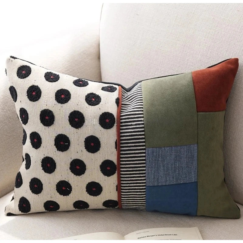 Polka Dot Patchwork Lumbar Pillow Case