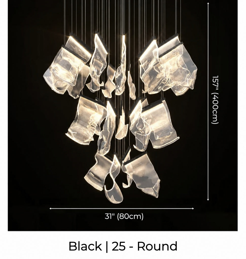 Large Clear Acrylic Flowing Wave Chandelier