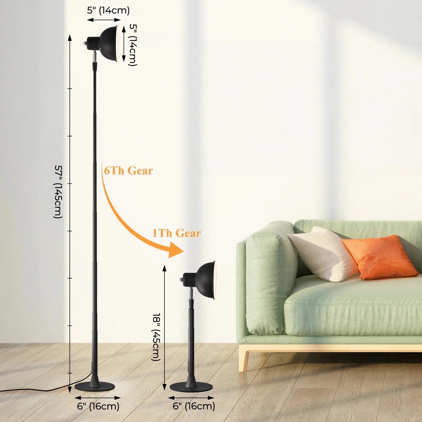 Industrial Rotatable & Height Adjustment Floor Lamp, Dimmable (18" to 57")
