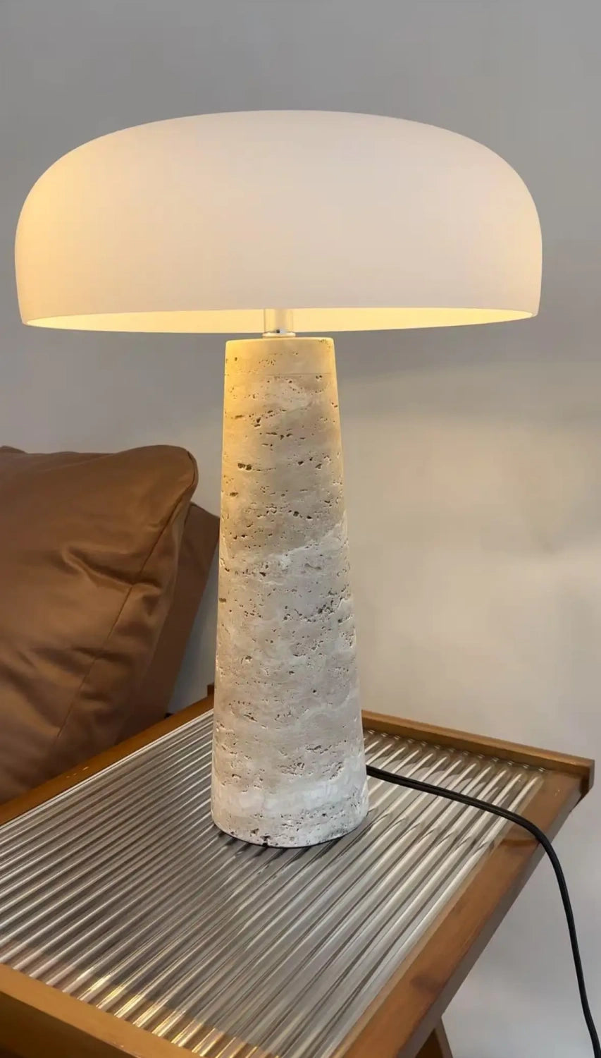Frosted Glass and Travertine Table Lamp