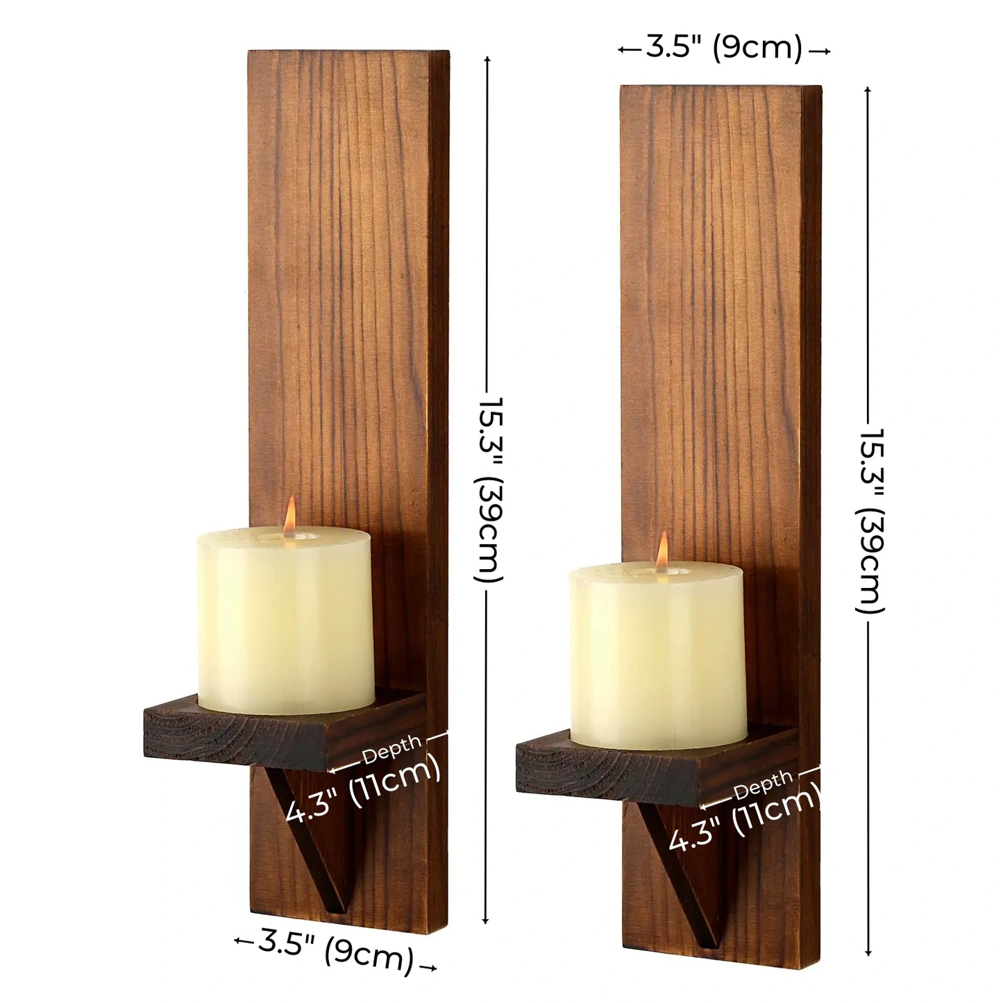 Applique en bois de chêne Mollie (15"), lot de deux