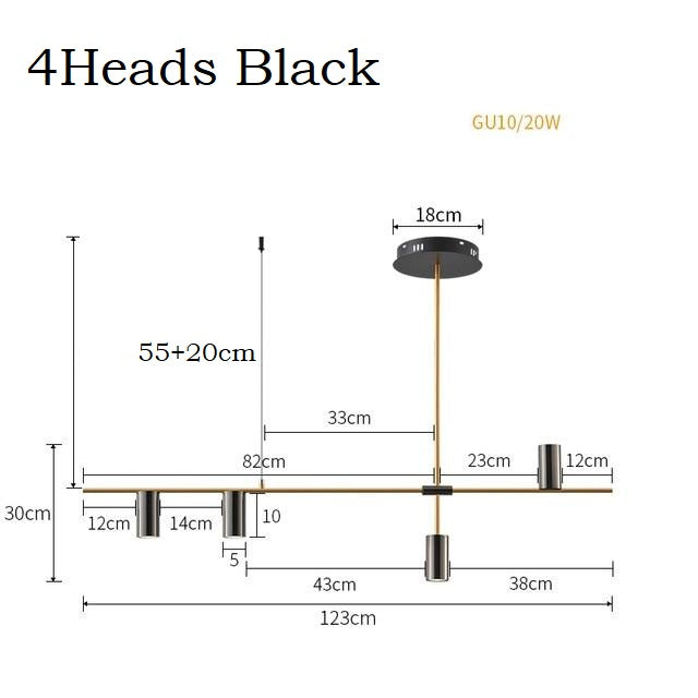 5 Lights Black LED Downlight Chandelier