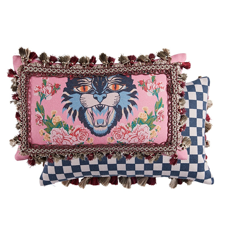 2024 GG Style Angry Cat Dekokissenbezug und Blumengirlande