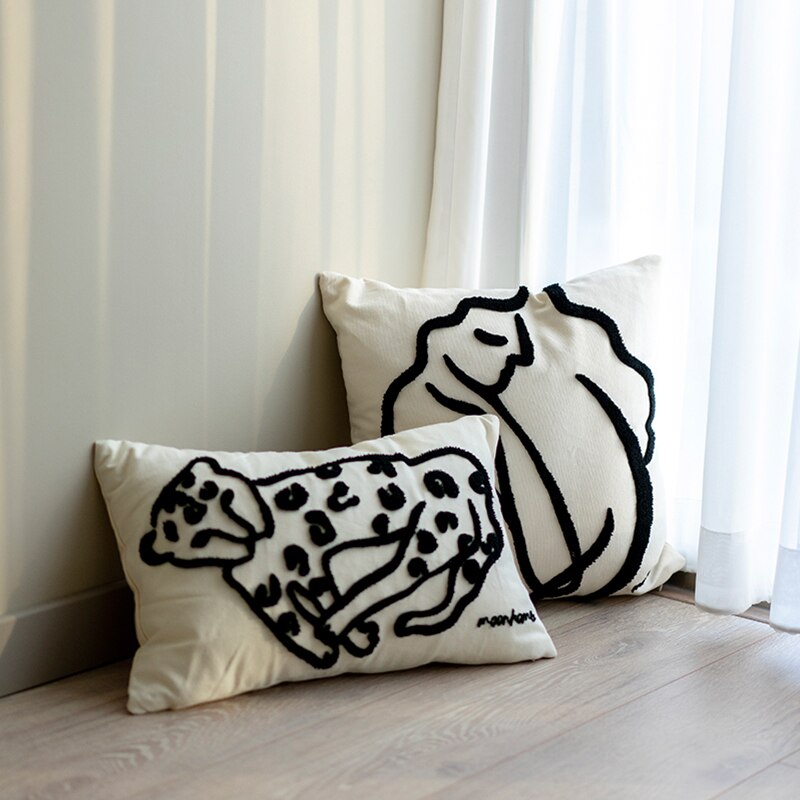 Schwarz-weißer abstrakter Leoparden-Kissenbezug, bestickt