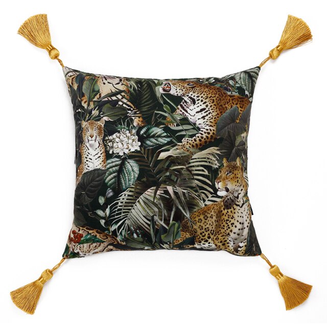 Retro Green Velvet Leopard Pillow Case