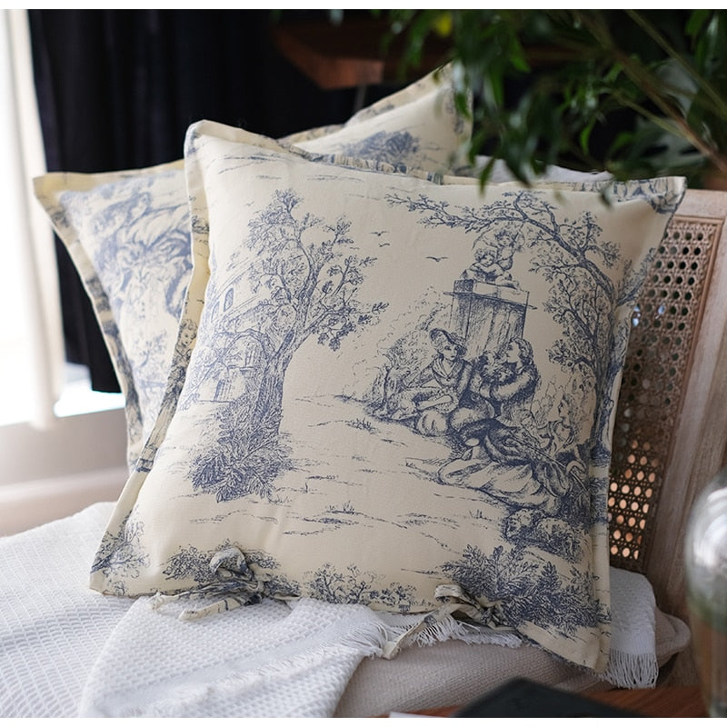 Housse de coussin en toile de Jouy, 47 x 47 cm