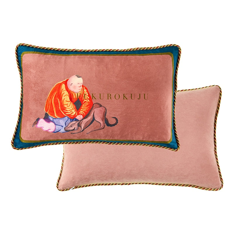 Lendenkissenbezug mit chinesischem Mann und Hund, 30 x 50 cm