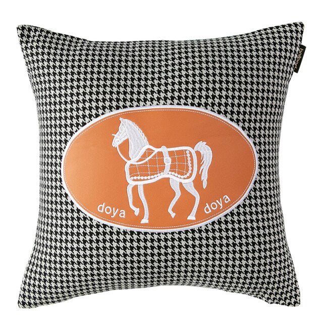 Luxury Orange Leather Patchwork Throw Pillow Case