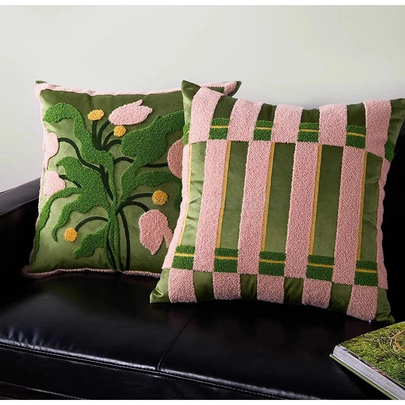 Spring Floral Tulip Tufted Throw Pillow Case