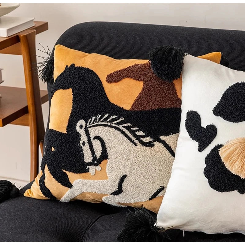 Boho Tufted Animal Lumbar Pillow Case With Tassels