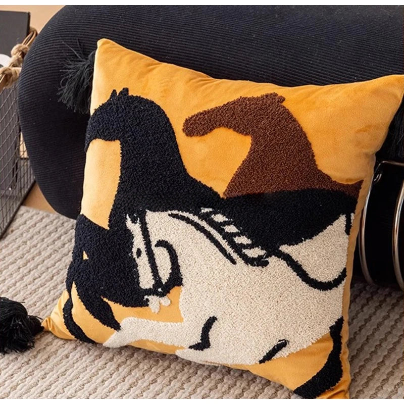 Boho Tufted Animal Lumbar Pillow Case With Tassels