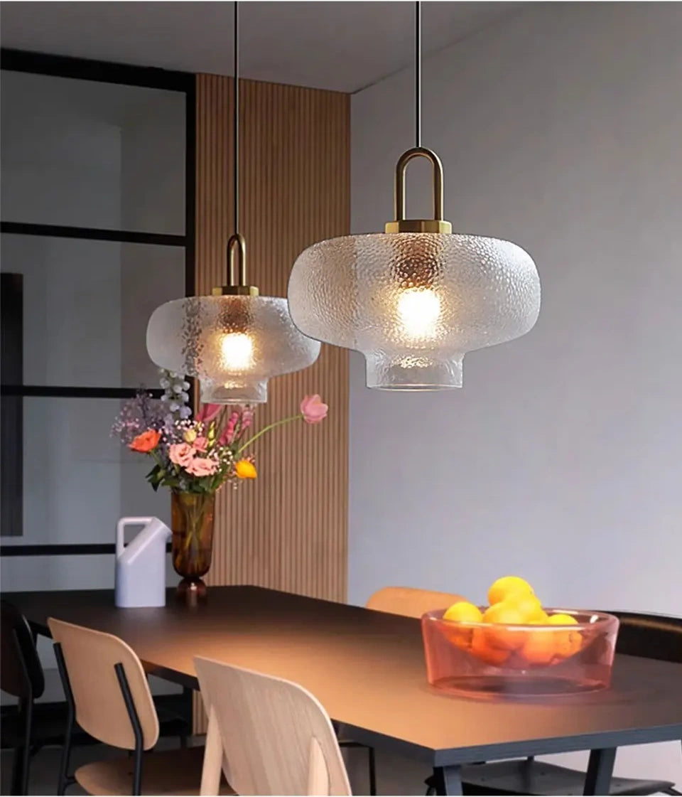 Frosted Glass Pendant Light Ripple Hanging Lamp Golden Holder Modern ...