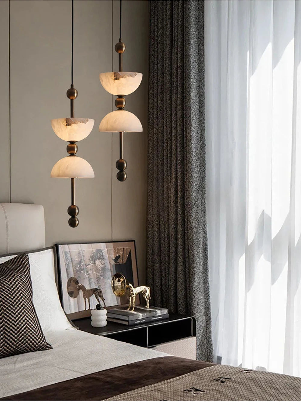 Celeste Double Dome Alabaster Pendant Light
