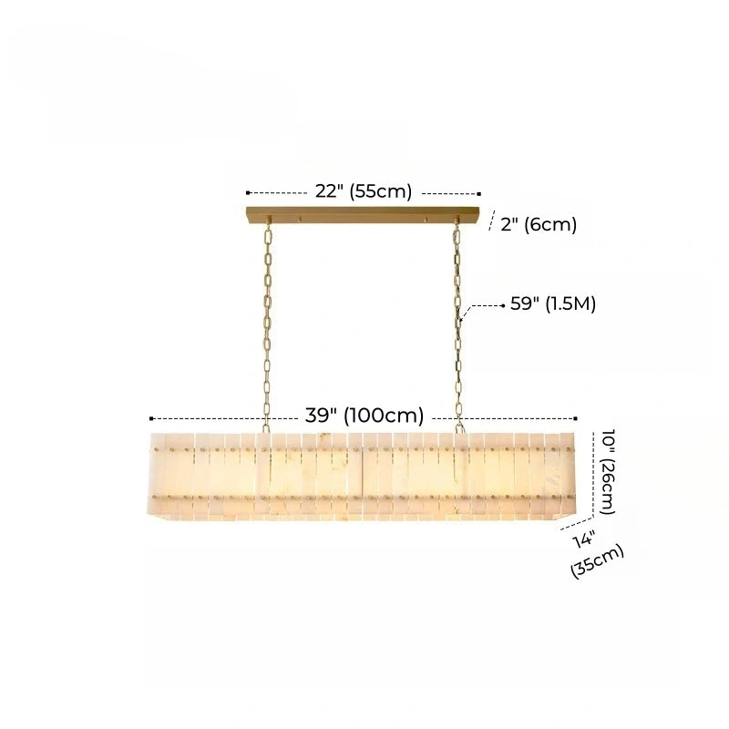 Mallory Rectangular Alabaster Chandelier, Dimmable