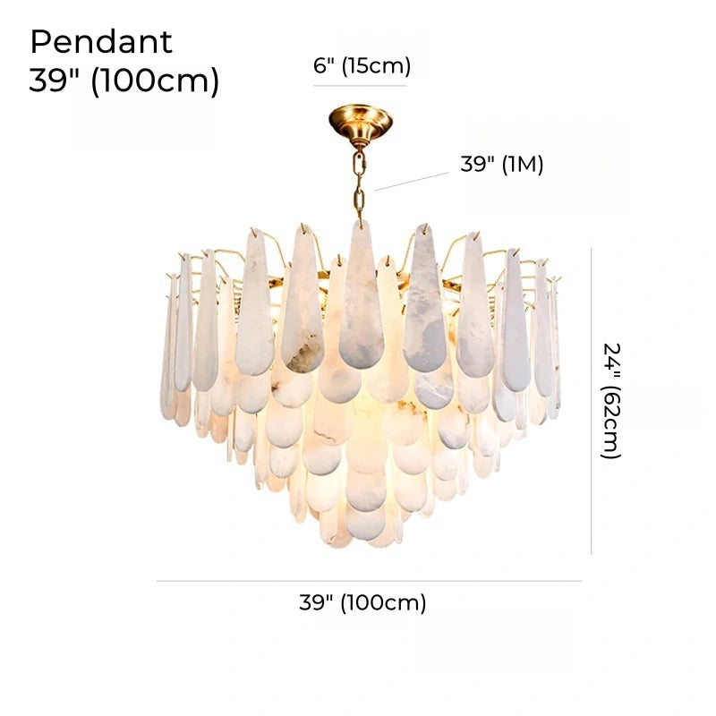 Grand Tiered Alabaster Feather Chandelier, Round