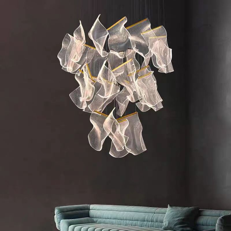 Large Clear Acrylic Flowing Wave Chandelier