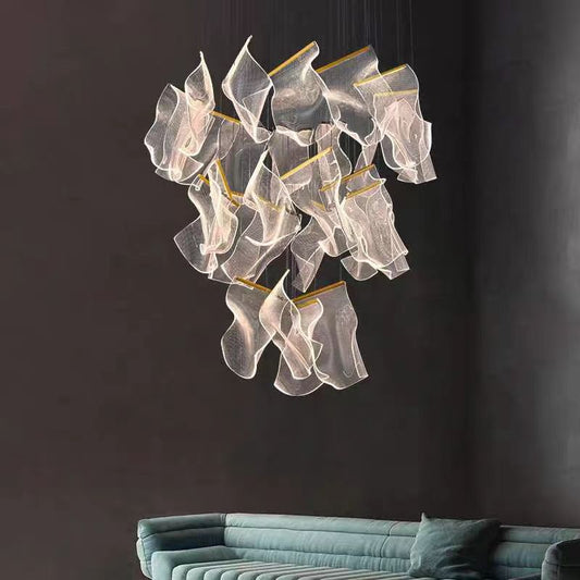 Large Clear Acrylic Flowing Wave Chandelier