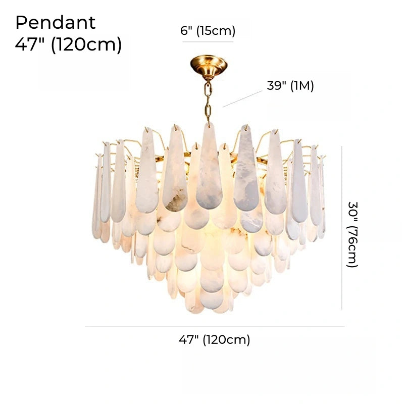 Grand Tiered Alabaster Feather Chandelier, Round