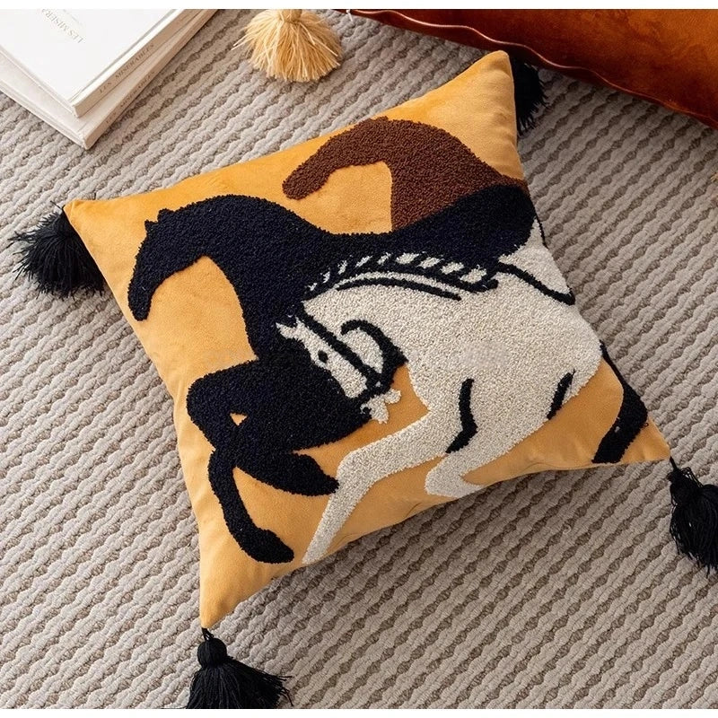 Boho Tufted Animal Lumbar Pillow Case With Tassels