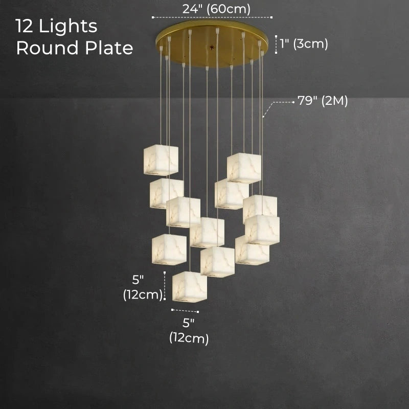 Dolomite Cluster Alabaster Cube Chandelier, Modular