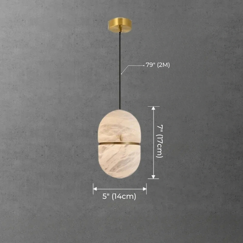 Ellipse Alabaster Pendant Light with Gold Accent Ring