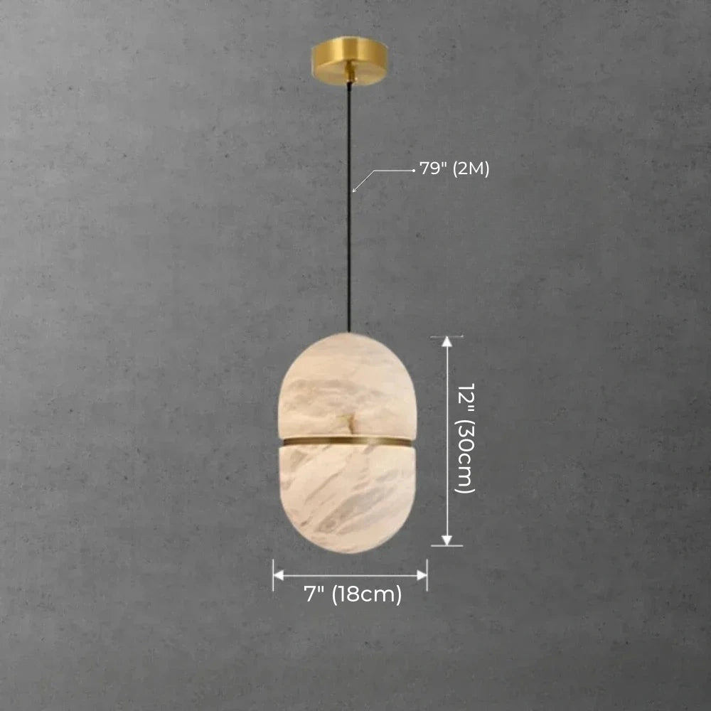 Ellipse Alabaster Pendant Light with Gold Accent Ring