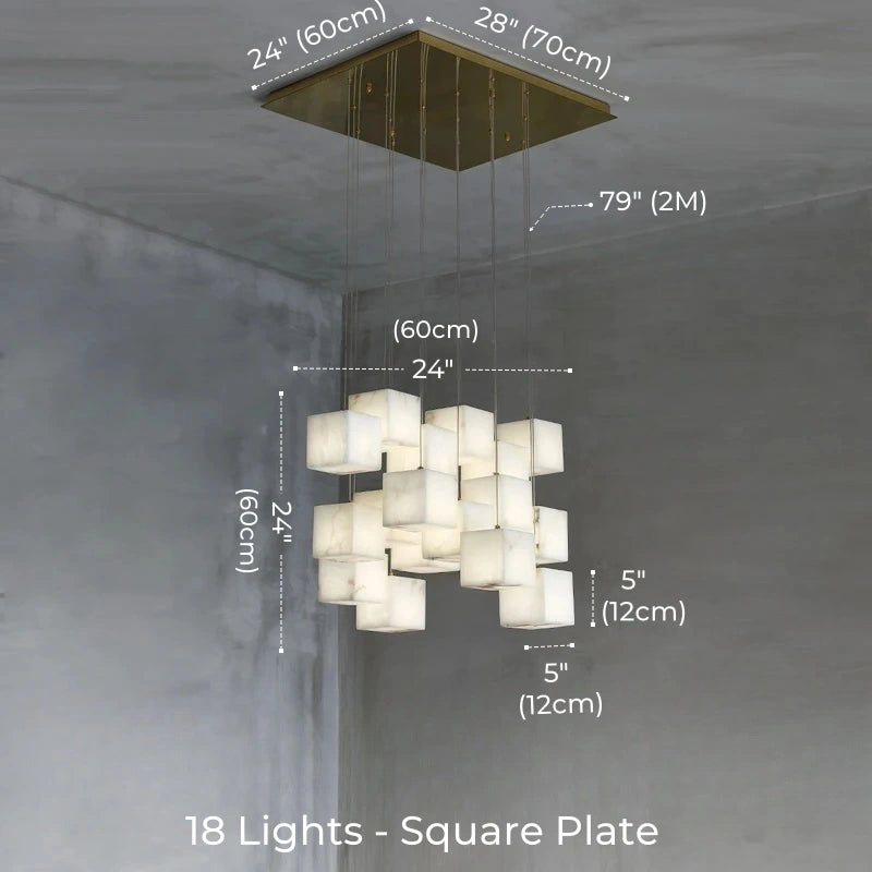 Dolomite Cluster Alabaster Cube Chandelier, Modular