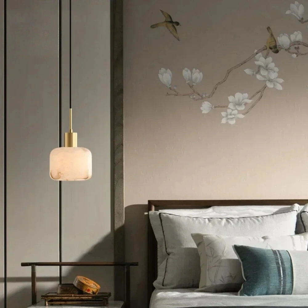 Modern Alabaster Pendant Light with Copper, Interior Lighting