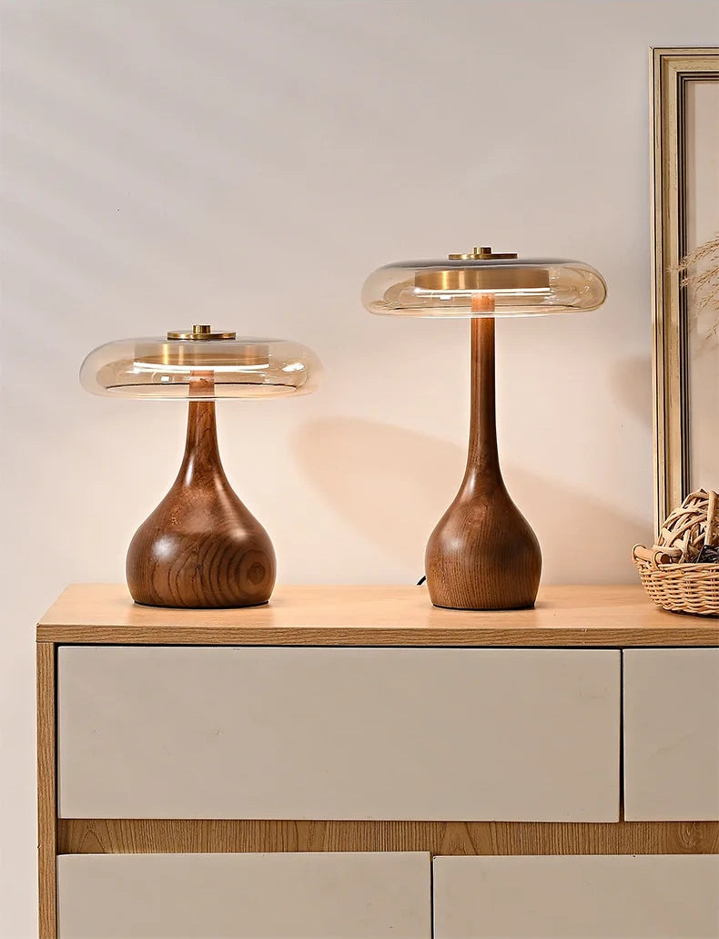 Japanese Zen Wood and Glass Table Lamp