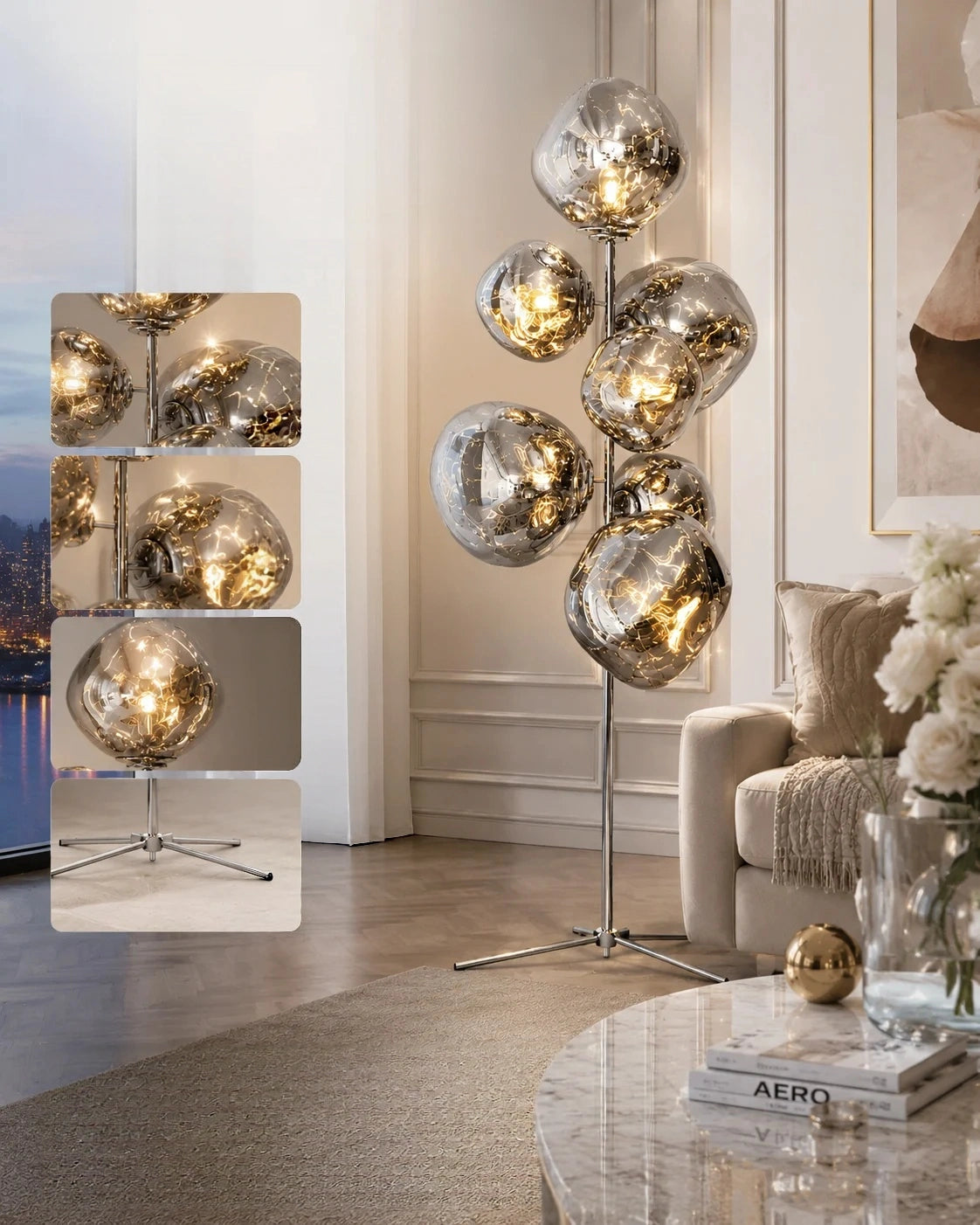 Tambora Lava Floor Lamp with Low-Profile Tripod Base