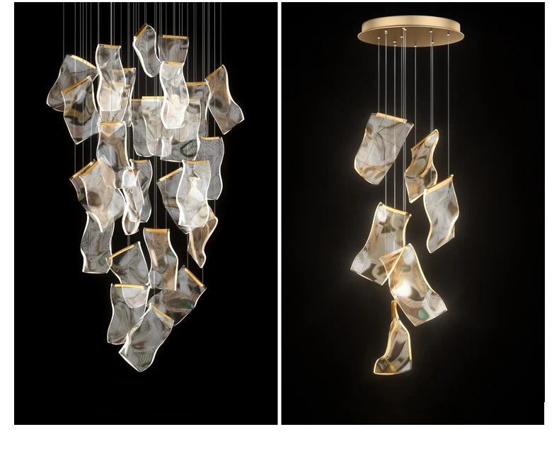 Large Clear Acrylic Flowing Wave Chandelier
