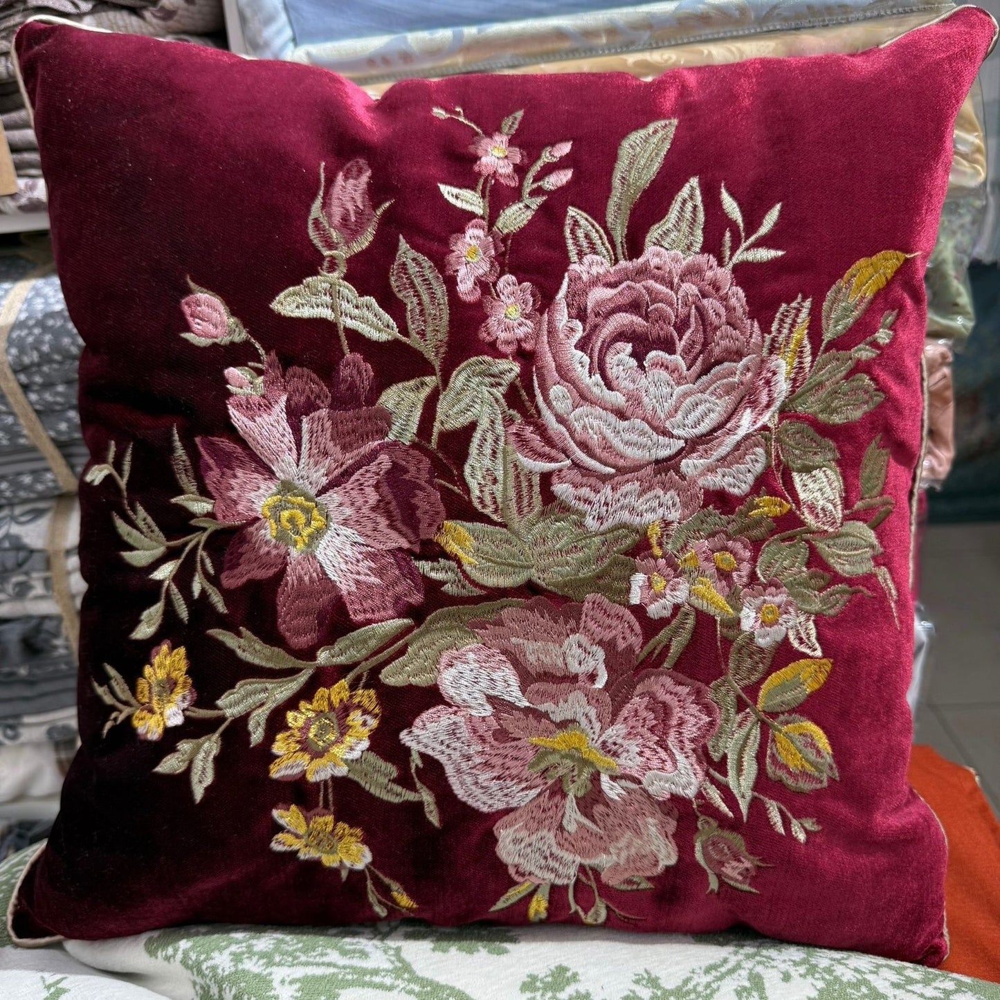 Velvet Embroidery Flower Pillow Case