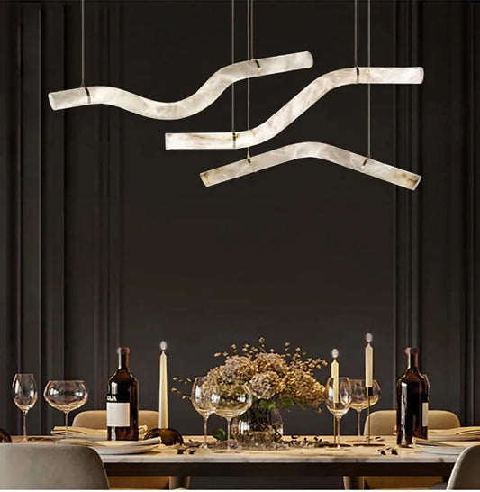 Irregular Alabaster Linear Tube Pendant Light, Minimalist