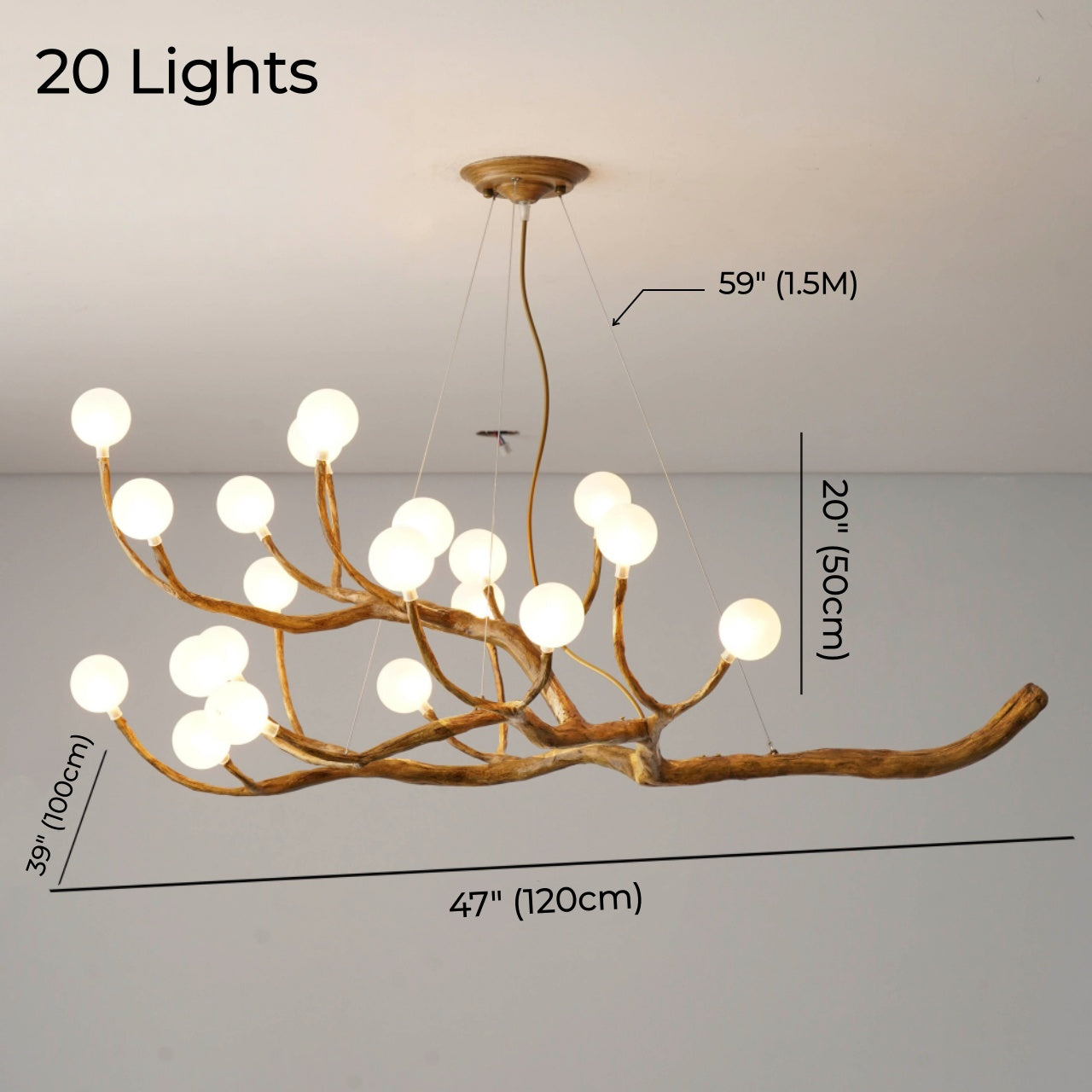 Elowen Rustic Tree Branch Chandelier, Dimmable