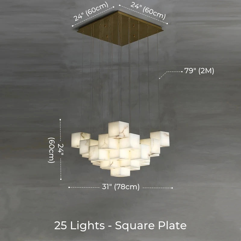 Dolomite Cluster Alabaster Cube Chandelier, Modular