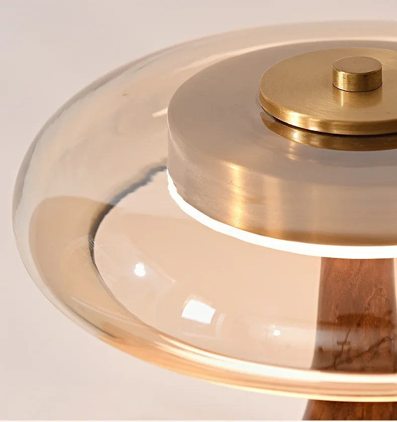 Japanese Zen Wood and Glass Table Lamp