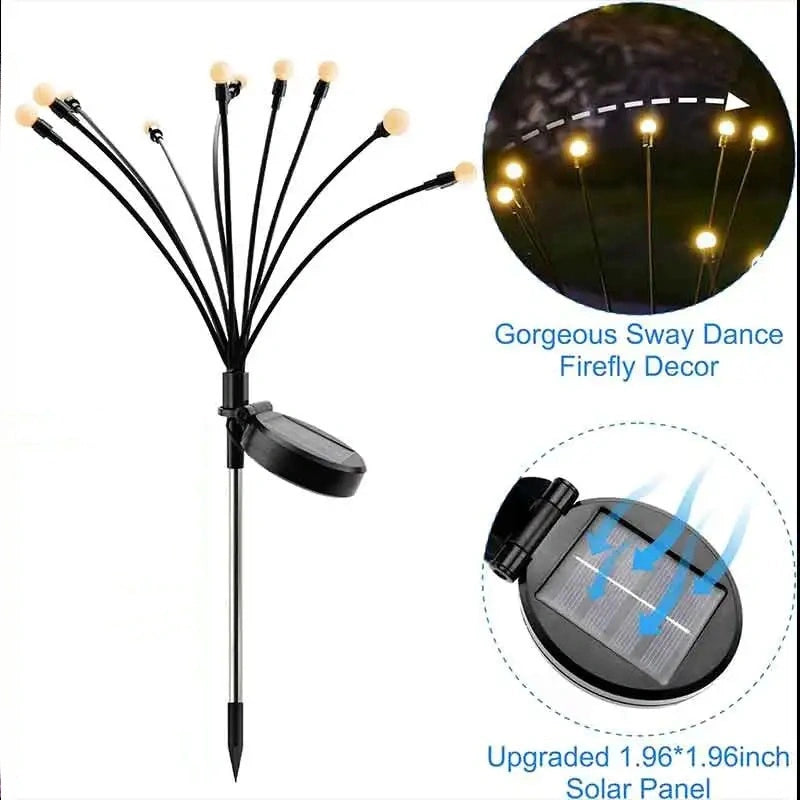 Solar Firefly Garden Lights – Outdoor Waterproof LED Pathway Decor (10 Bulbs per Stem)