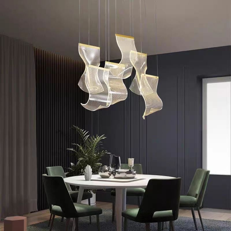 Large Clear Acrylic Flowing Wave Chandelier