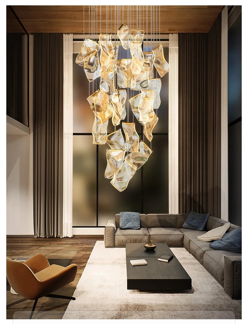 Large Clear Acrylic Flowing Wave Chandelier