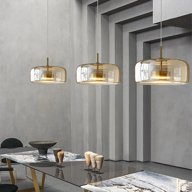 Nordic Designer Amber Glass LED Pendant light for Kitchen