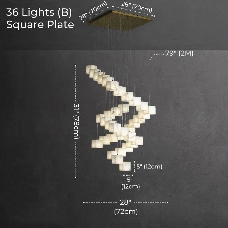 Dolomite Cluster Alabaster Cube Chandelier, Modular