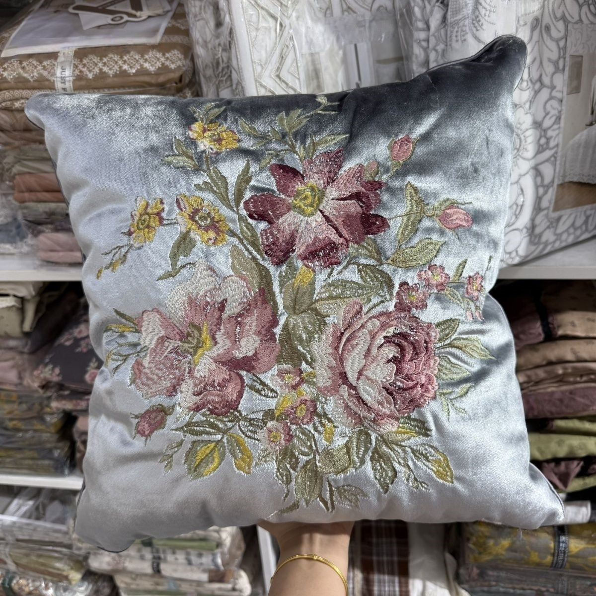 Velvet Embroidery Flower Pillow Case